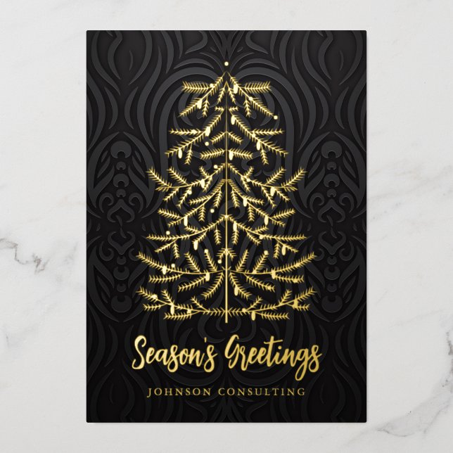 Carte De Vœux En Aluminium Bonnes Fêtes Arbre de Noël moderne Damas (Recto)