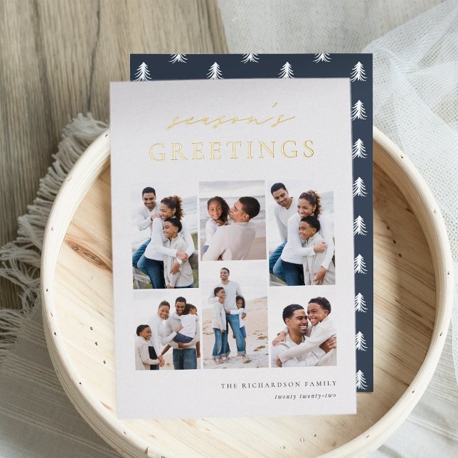 Carte De Vœux En Aluminium Bonnes Fêtes Elegant 6 Photo Collage (Créateur téléchargé)