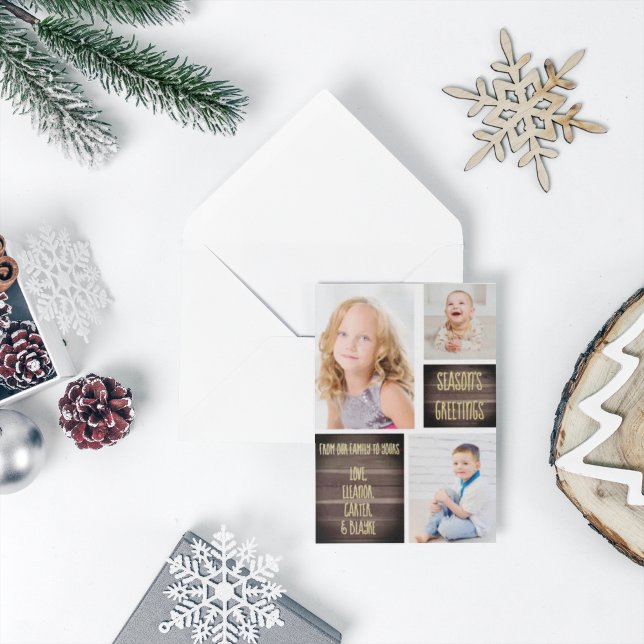 Carte De Vœux En Aluminium Bonnes Fêtes en bois rustique Noël (Créateur téléchargé)