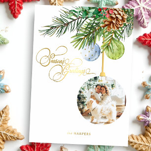 Carte De Vœux En Aluminium Bonnes Fêtes Pine Noël Ornement Photo
