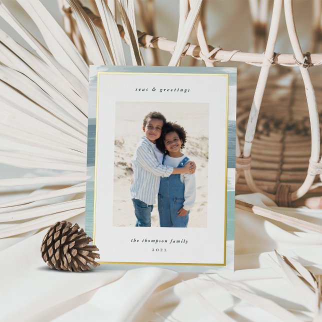 Carte De Vœux En Aluminium Bordure de bande côtière | Christmas Photo Gold (Créateur téléchargé)