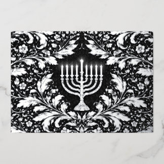 Carte De Vœux En Aluminium Botanical elegant silver menorah Hannukah