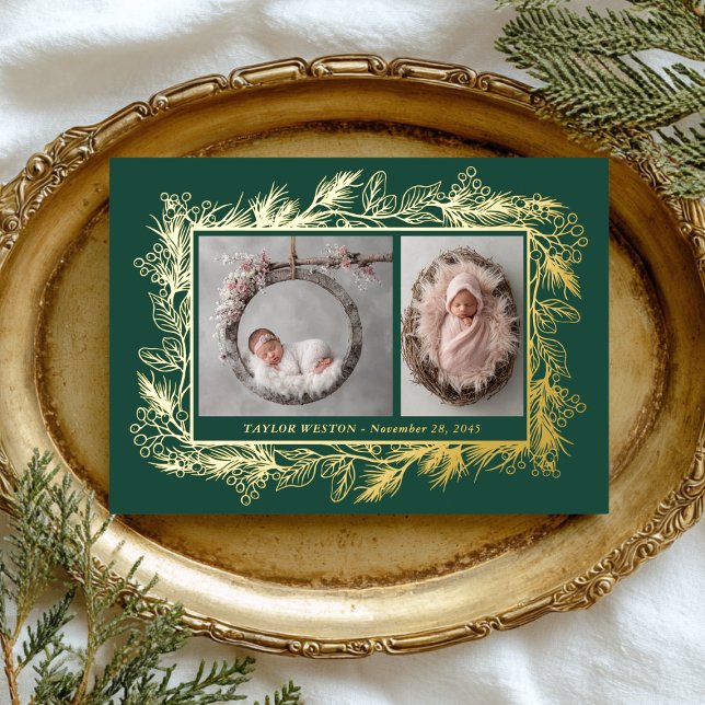 Carte De Vœux En Aluminium Botanical Frame Winter Foliage New Baby (Créateur téléchargé)