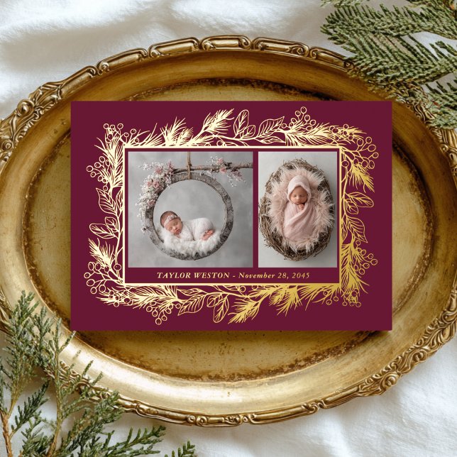 Carte De Vœux En Aluminium Botanical Frame Winter Foliage New Baby (Créateur téléchargé)