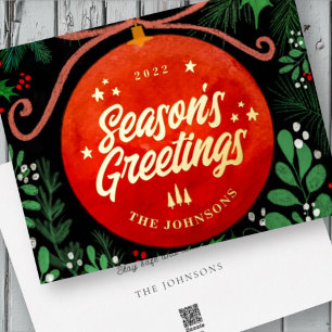 Carte De Vœux En Aluminium Botanique moderne rouge boule de Noël