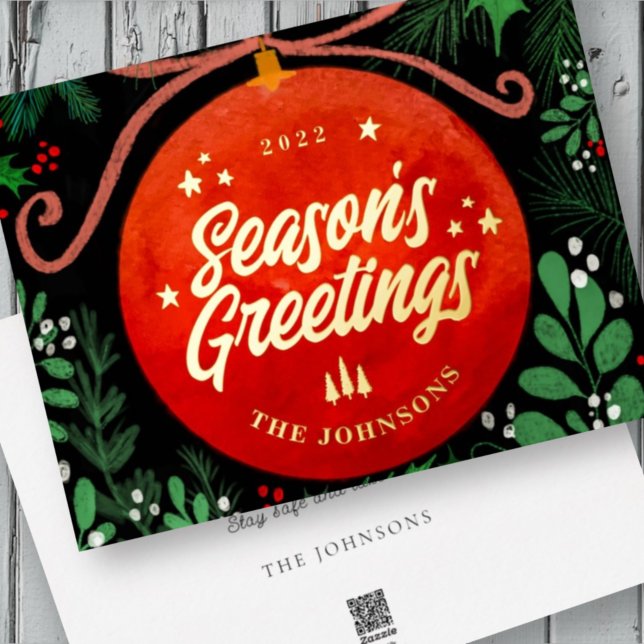 Carte De Vœux En Aluminium Botanique moderne rouge boule de Noël (Créateur téléchargé)