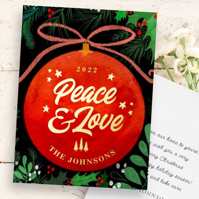 Carte De Vœux En Aluminium Botanique moderne rouge boule de Noël (Créateur téléchargé)