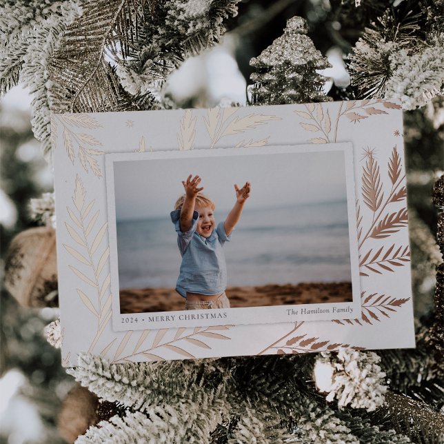 Carte De Vœux En Aluminium Botanique pressée | Horizontal Photo Rose Gold (Créateur téléchargé)