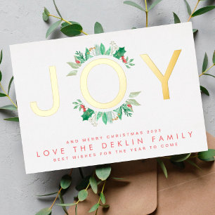Carte De Vœux En Aluminium Botaniques de Noël modernes GOLD JOY Wreath Photo