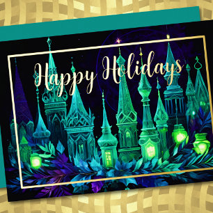 Carte De Vœux En Aluminium Bougie de peinture aquarelle Noël violet vert