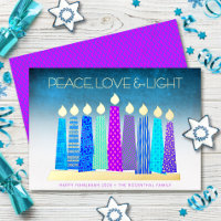 Bougies de Hanukkah turquoise Paix Amour Or vérita
