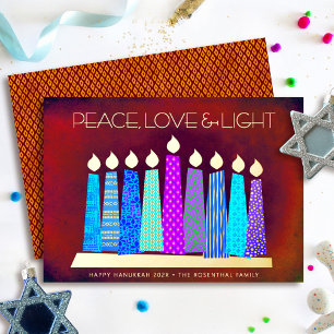 Carte De Vœux En Aluminium Bougies rouges de Hanukkah Paix Amour Lumière Or R