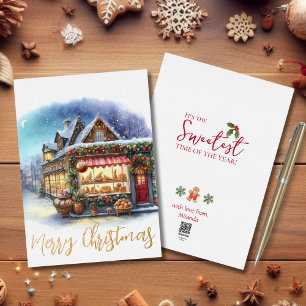 Carte De Vœux En Aluminium Boulangerie d'aquarelle de Noël à la nuit