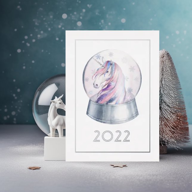 Carte De Vœux En Aluminium Boule à neige licorne argentée Noël (Créateur téléchargé)