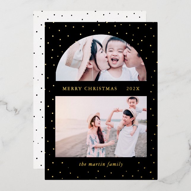 Carte De Vœux En Aluminium Boule à Neige Noël Deux Photo Noir (Recto/Verso)