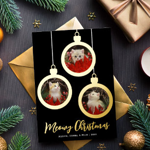 Carte De Vœux En Aluminium Boules de Noël en or Meowy Christmas 3 Photos Coll