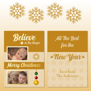 Carte De Vœux En Aluminium Boules de Noël étoiles flocon de neige photos or