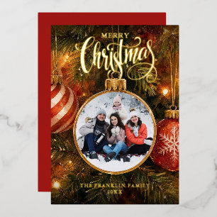 Carte De Vœux En Aluminium Boules de sapin de Noël Photo Élégant