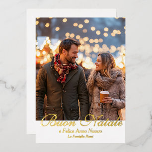 Carte De Vœux En Aluminium Bouon blanc Natale e Felice Anno Nuovo Script Phot
