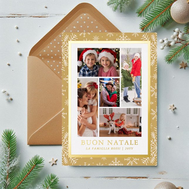 Carte De Vœux En Aluminium Bouon Natale Photo Collage Gold Winter Flocon de n (Créateur téléchargé)