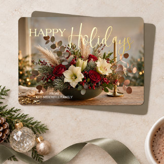 Carte De Vœux En Aluminium Bouquet de fleurs personnalisé Photo Or