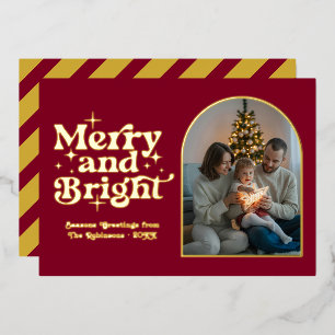 Carte De Vœux En Aluminium Bourgogne et Or Photo de Noël Rétro Moderne
