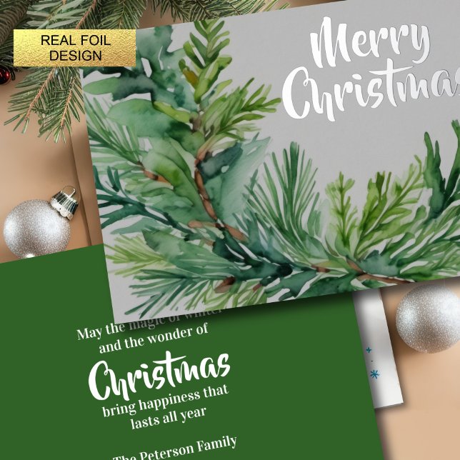 Carte De Vœux En Aluminium Branche À feuillage persistant de Noël (Créateur téléchargé)