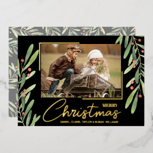 Carte De Vœux En Aluminium Branche et Baies sur Photo de Noël Noir Or