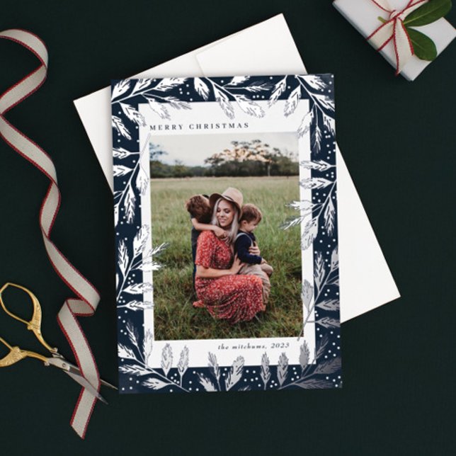 Carte De Vœux En Aluminium Branches à huile d'argent 3 Photo Noël (Créateur téléchargé)