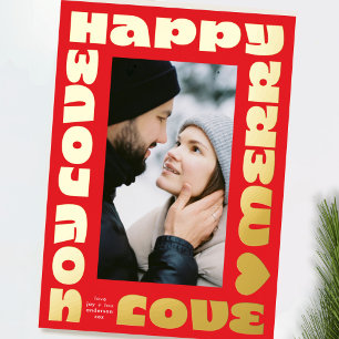 Carte De Vœux En Aluminium brillant moderne coloré   photo de noël rouge