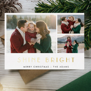 Carte De Vœux En Aluminium Brillant Noël 3 Photo Gold