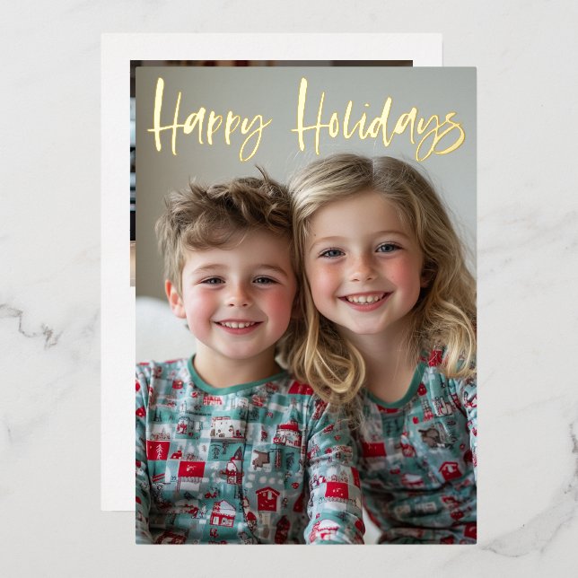 Carte De Vœux En Aluminium Brosse moderne Script 2 Photo Noël (Recto/Verso)