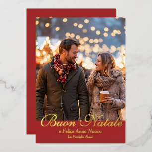 Carte De Vœux En Aluminium Brown Buon Natale e Felice Anno Nuovo Script Photo
