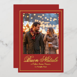 Carte De Vœux En Aluminium Brown Buon Natale e Felice Anno Nuovo Script Photo