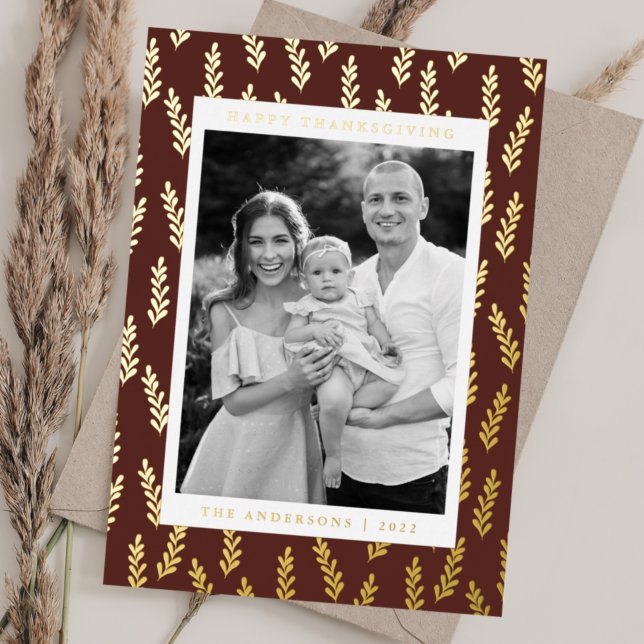 Carte De Vœux En Aluminium Brown et Golden Foliing Photo Thanksgiving (Créateur téléchargé)