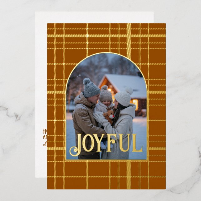 Carte De Vœux En Aluminium Brown et or En vichy Noël (Recto/Verso)