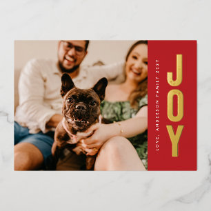 Carte De Vœux En Aluminium Brush or Stamped JOY sur Christmas Red Photo
