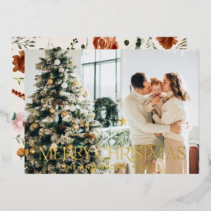 Carte De Vœux En Aluminium Budget de Noël botanique élégant cerf floral