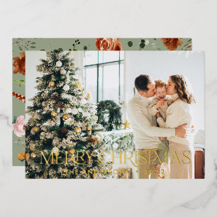 Carte De Vœux En Aluminium budget de Noël botanique élégant cerf floral pour