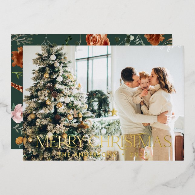 Carte De Vœux En Aluminium Budget de Noël botanique élégant vert floral (Recto/Verso)