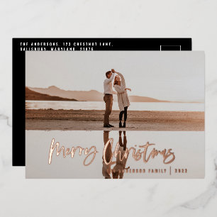 Carte De Vœux En Aluminium Budget moderne minime photo bleu script Noël