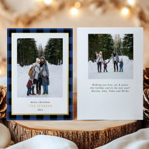 Carte De Vœux En Aluminium Buffle BLEU moderne plaqué Noël Deux photos