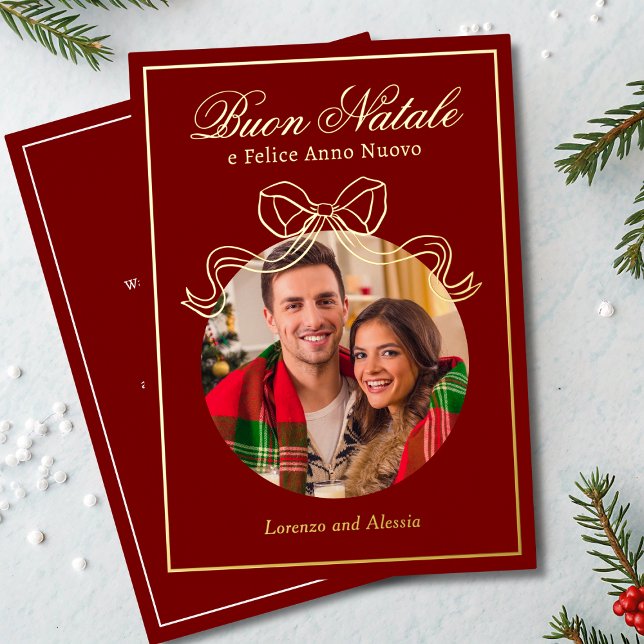 Carte De Vœux En Aluminium Buon Natale e Felice Anno Nuovo Coquette Bow Photo (Créateur téléchargé)