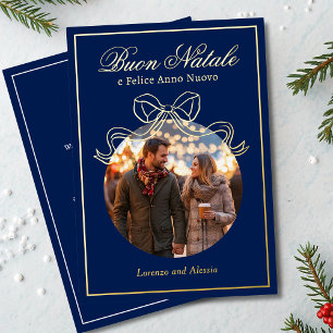 Carte De Vœux En Aluminium Buon Natale e Felice Anno Nuovo Coquette Bow Photo
