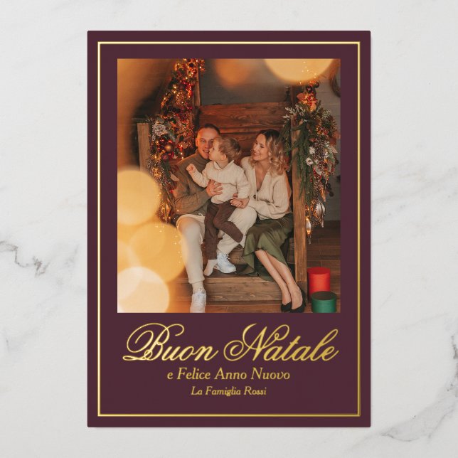 Carte De Vœux En Aluminium Buon Natale e Felice Anno Nuovo Script Photo (Recto)