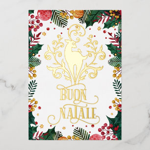 Carte De Vœux En Aluminium Buon Natale Gold Deer Green Holly Photo