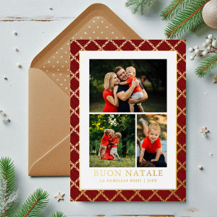 Carte De Vœux En Aluminium Buon Natale Photo Collage Red Check