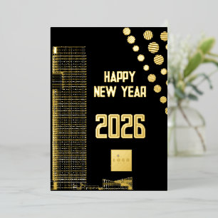 Carte De Vœux En Aluminium Business happy New Year 2026 logo carré urbain