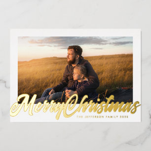 Carte De Vœux En Aluminium Cadre Blanc & Joyeux Noël en Or Photo