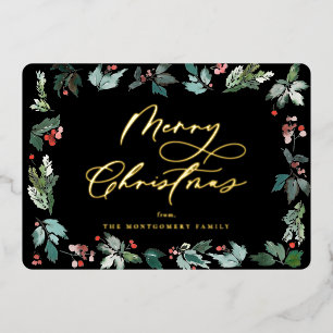 Carte De Vœux En Aluminium Cadre de baie botanique festive écriture de Noël